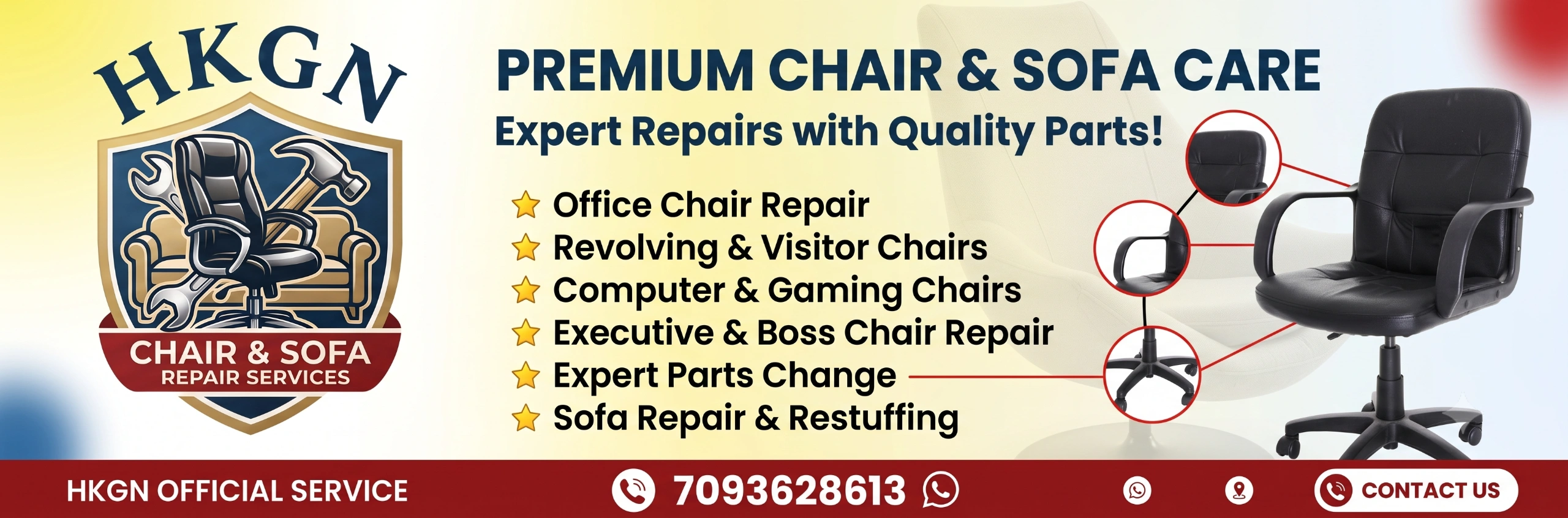 HKGN  Office Chair & Sofa Repair banner 1